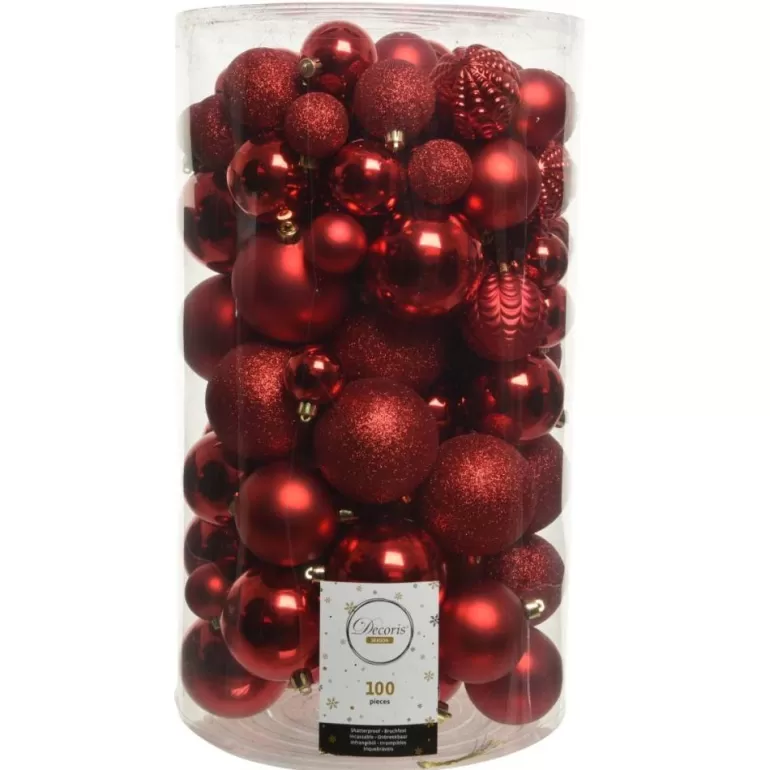 Shop Sapins 100 Boules De Noël Rouges En Plastique