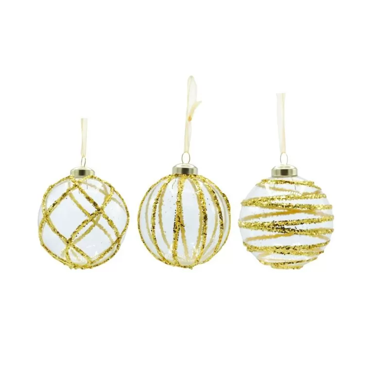 Fashion Sapins 3 Boules Transparentes Motifs Dores