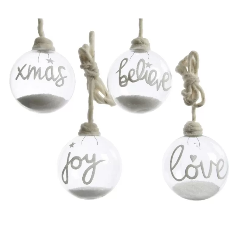 Store Sapins 4 Boules En Verre Transparent A Paillettes Et Texte