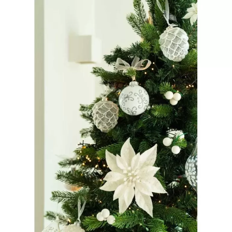 Discount Sapins Poinsettia Blanche A Paillettes Sur Clip