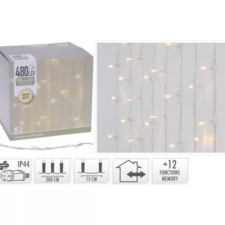 Outlet Sapins Rideau De Lumiere 480 Led Blanc Chaud